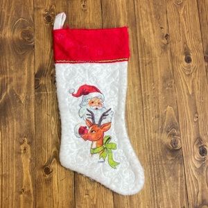 Vintage Rennoc Christmas Stocking Santa and Rudolph